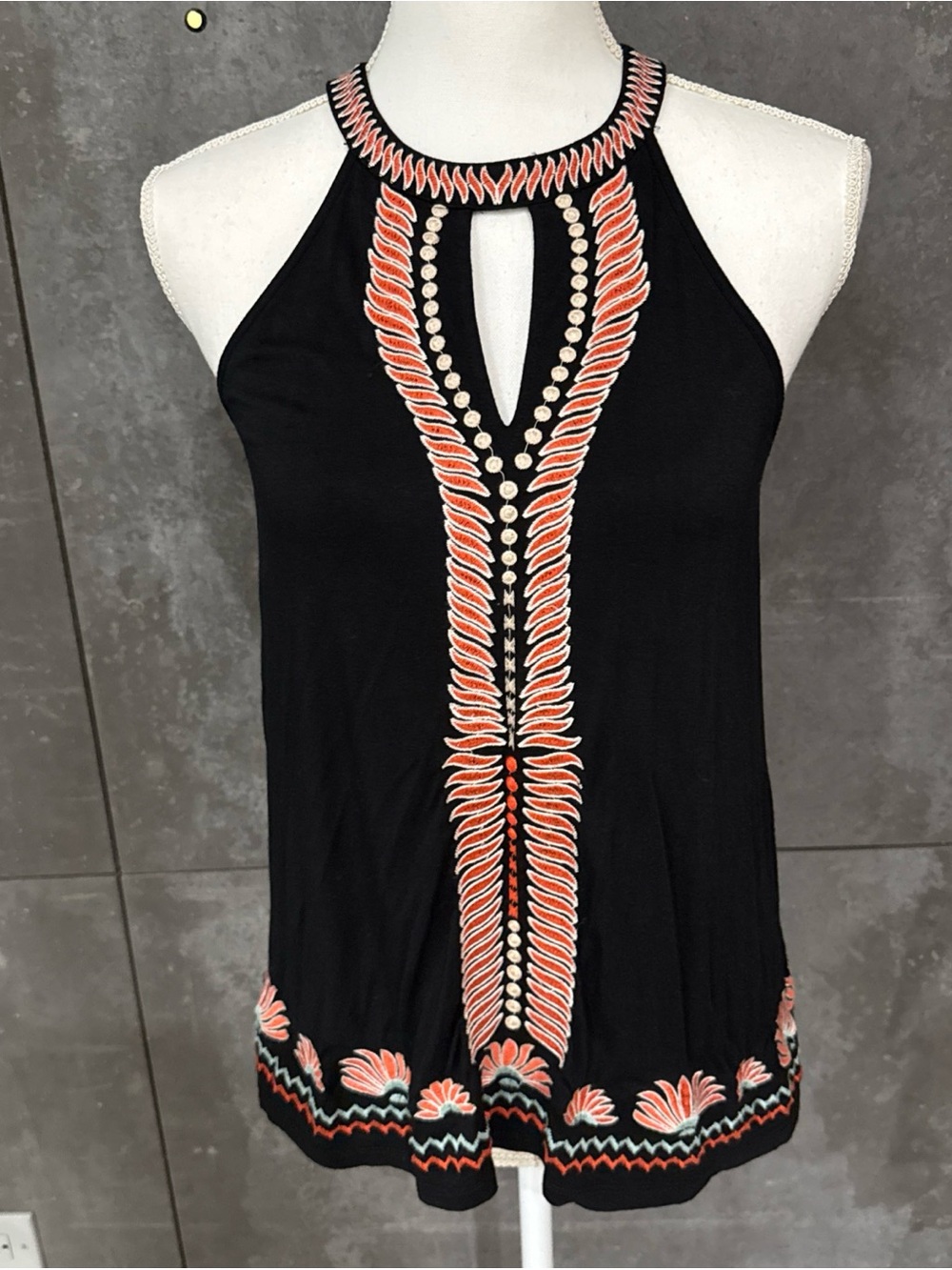 THML Black Tank Top Embroidered Trim Women's Size XS Boho Festival